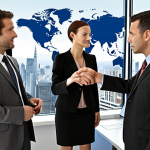 **Image Prompt:** A diverse group of professionals successfully negotiating a deal in a modern office setting. Focus on confident body language, international attire, and a backdrop representing global trade (e.g., world map, city skyline).