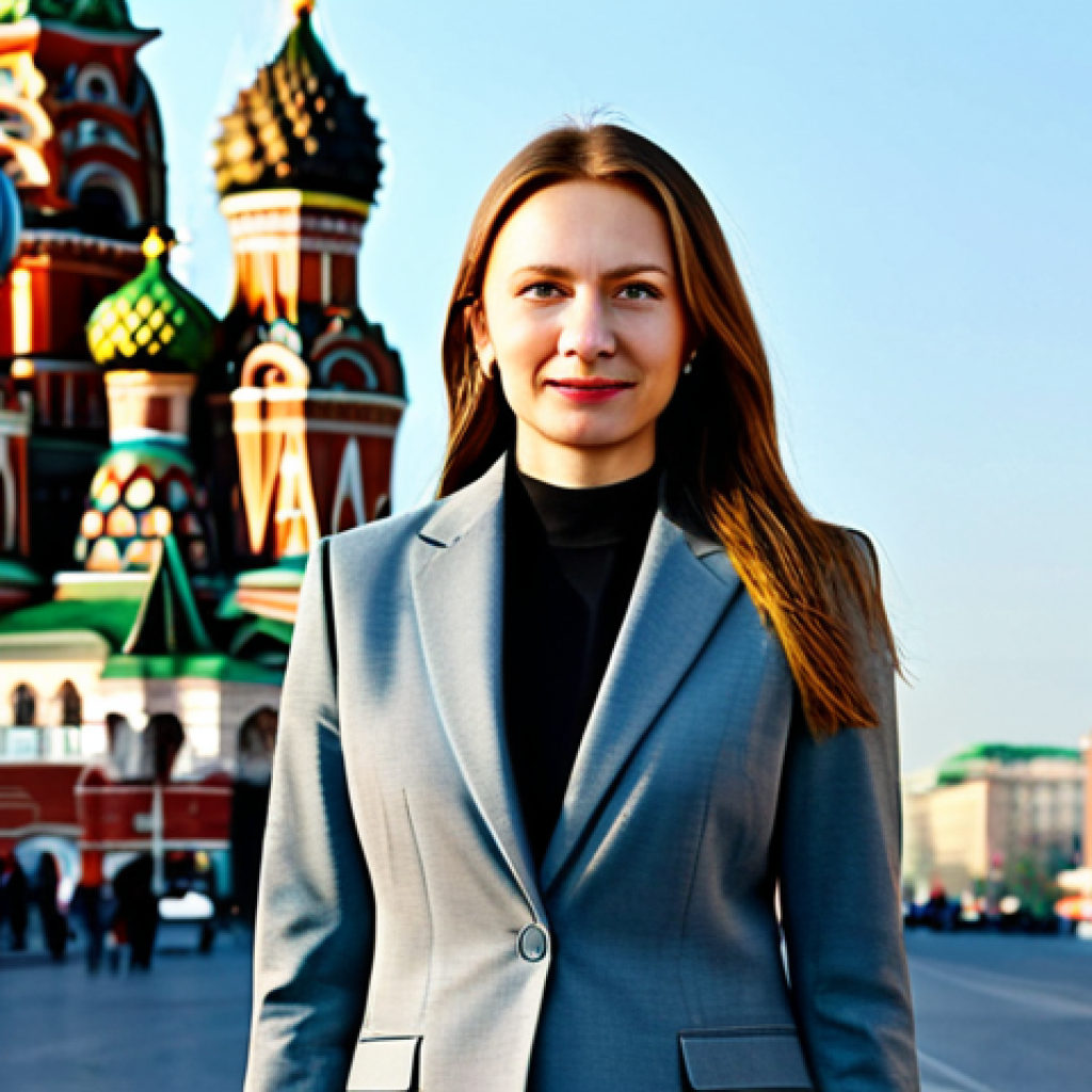Modern Moscow Businesswoman**
"A professional businesswoman in Moscow, Russia, standing in front of the iconic St. Basil's Cathedral. She is wearing a stylish, modest business suit, fully clothed and appropriate attire. Background features a blurred cityscape with modern buildings. Safe for work, perfect anatomy, natural proportions, professional photography, high quality, family-friendly."
**