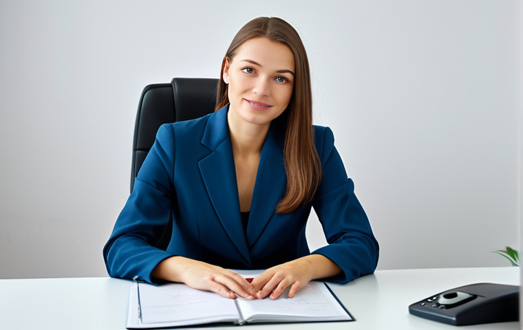 A professional businesswoman in a modest business suit, sitting at a desk in a modern Moscow office, fully clothed, appropriate attire, safe for work, perfect anatomy, natural proportions, professional photography, high quality, family-friendly.