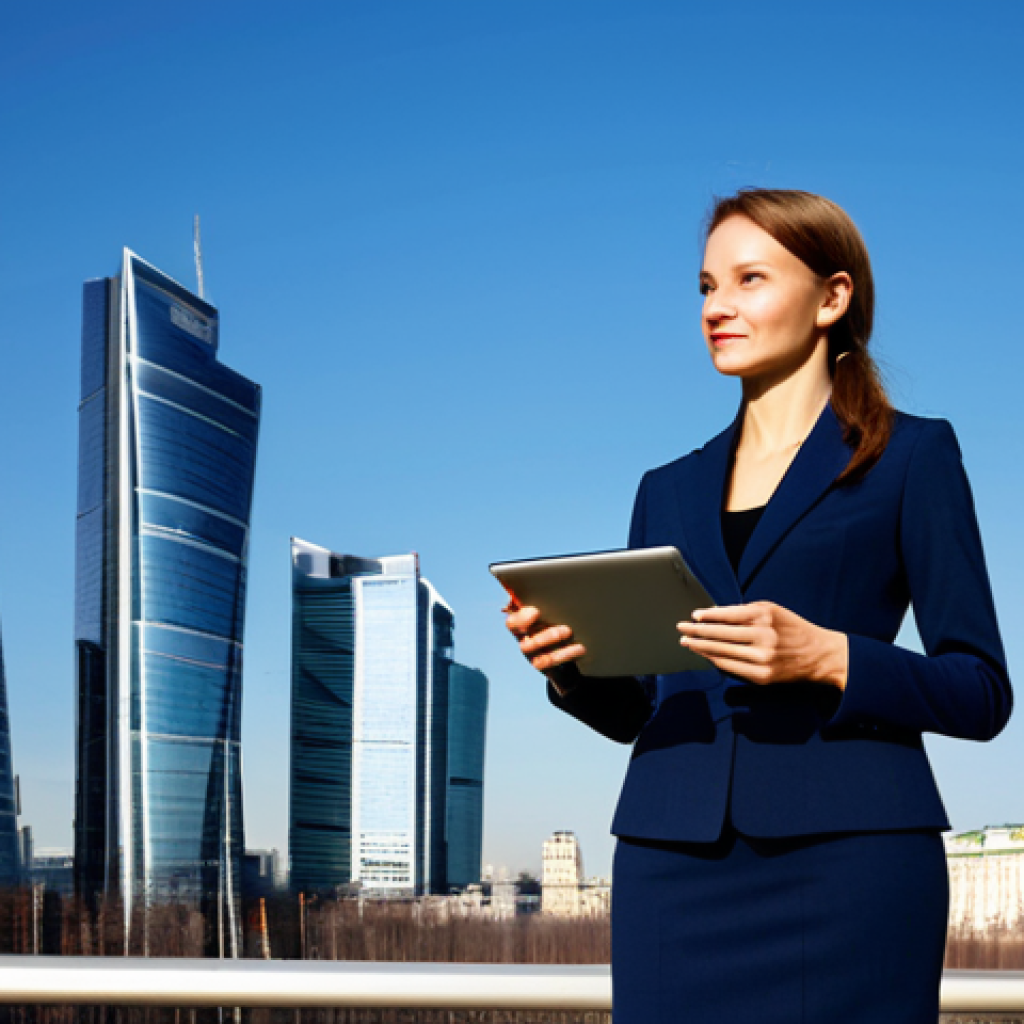 무역영어 필기시험 대비 자료 정리 방법 - **
A professional businesswoman in a tailored navy blue suit, standing in front of the Moscow City ...