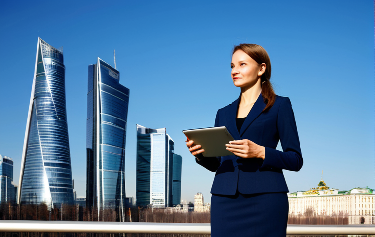 무역영어 필기시험 대비 자료 정리 방법 - **
A professional businesswoman in a tailored navy blue suit, standing in front of the Moscow City ...