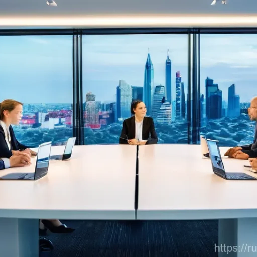 무역영어 실기시험 준비를 위한 교재 - **Prompt:** A dynamic and inclusive international business meeting taking place in a sleek, modern c...