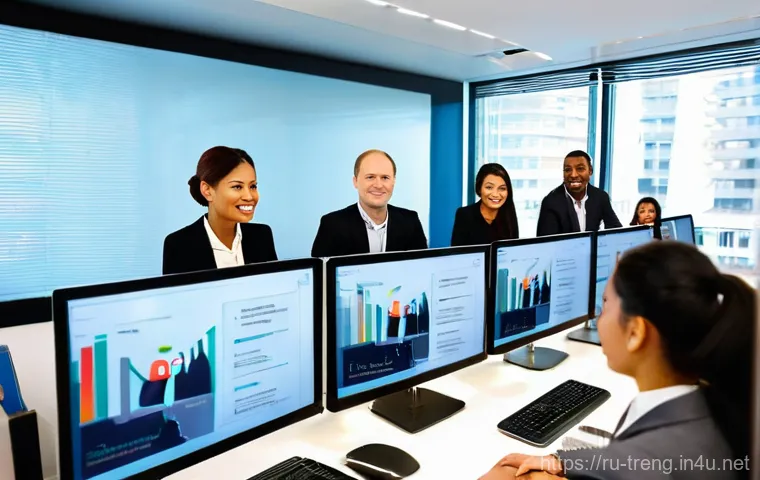 무역영어 자격증으로 성장한 전문 사례 - **Prompt:** A dynamic, wide-angle shot of a diverse group of business professionals from various nat...