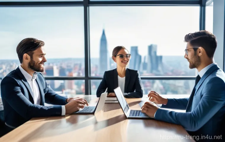 무역영어 실기시험 대비 주요 학습 전략 - **Prompt:** A dynamic, modern conference room scene with diverse business professionals (men and wom...