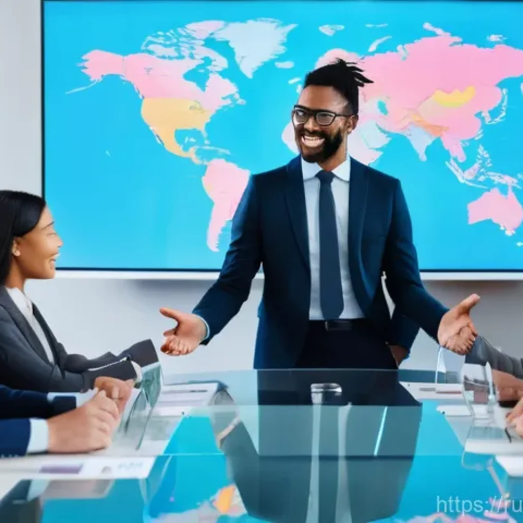 무역영어 자격증의 국제적 가치 - A diverse group of international business professionals, including men and women of various ethnicit...