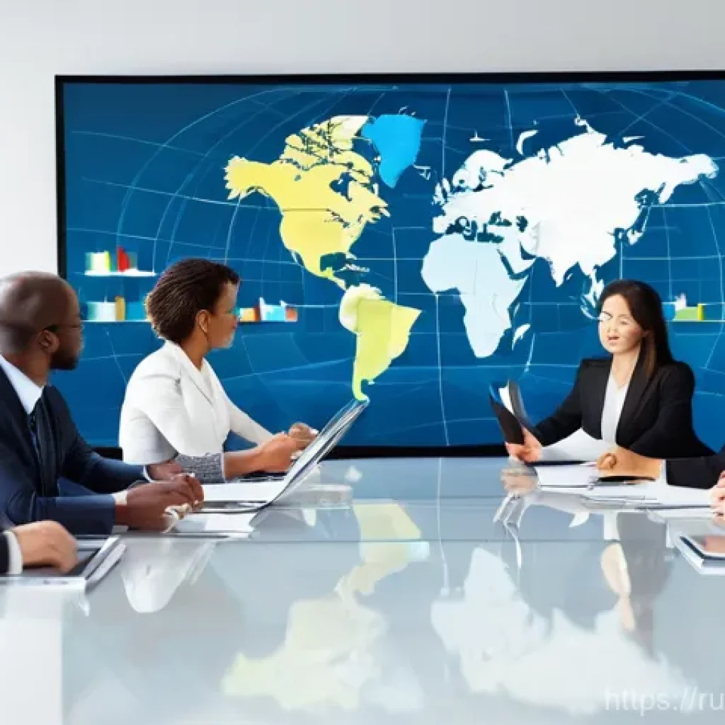 무역영어 자격증 취득 후의 업무 활용 사례 - **Prompt 1: Confident International Business Meeting**
    A group of diverse professionals, includi...