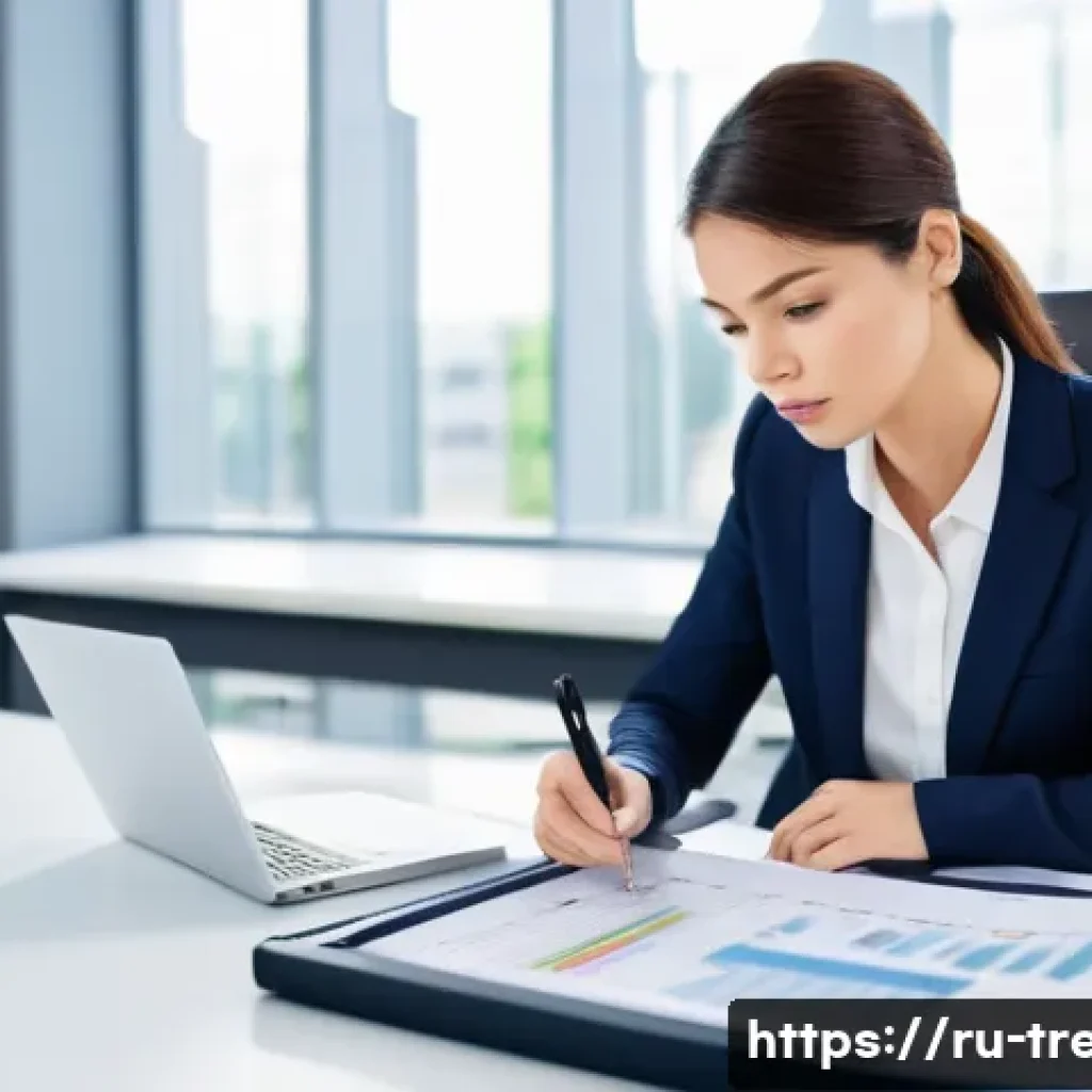 무역영어 실기시험 중 자주 실수하는 유형 - A highly detailed, realistic image of a focused female professional in a modern, well-lit office, me...