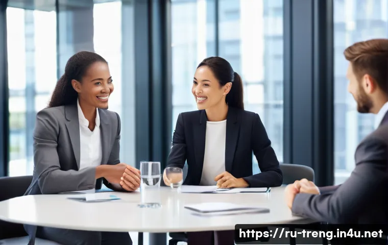 무역영어 실무에서 유용한 스킬 - A dynamic scene of a diverse group of male and female business professionals in a bright, contempora...