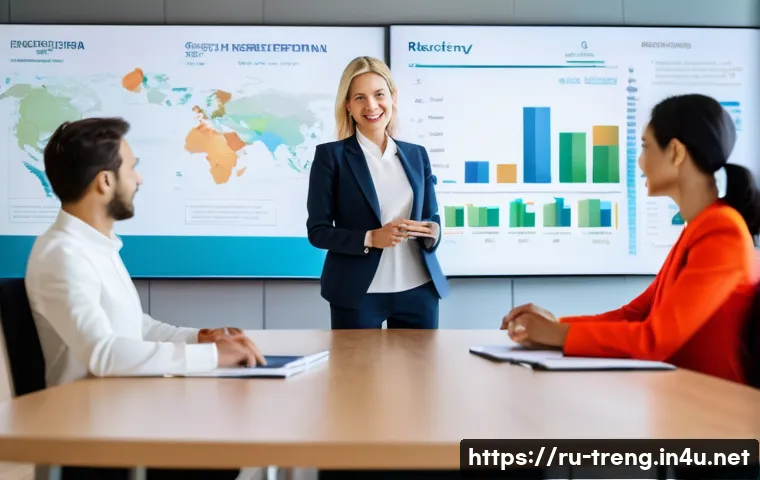 무역영어 자격증과 관련된 비즈니스 사례 - **Prompt:** A dynamic and inclusive international business meeting in a brightly lit, modern confere...
