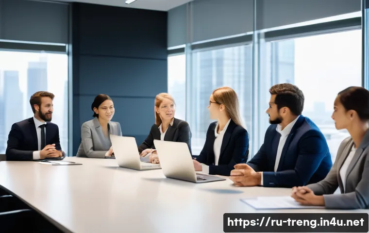 무역영어 학습법과 직무 연결성 분석 - A modern international business negotiation scene showing a diverse group of professionals in a slee...