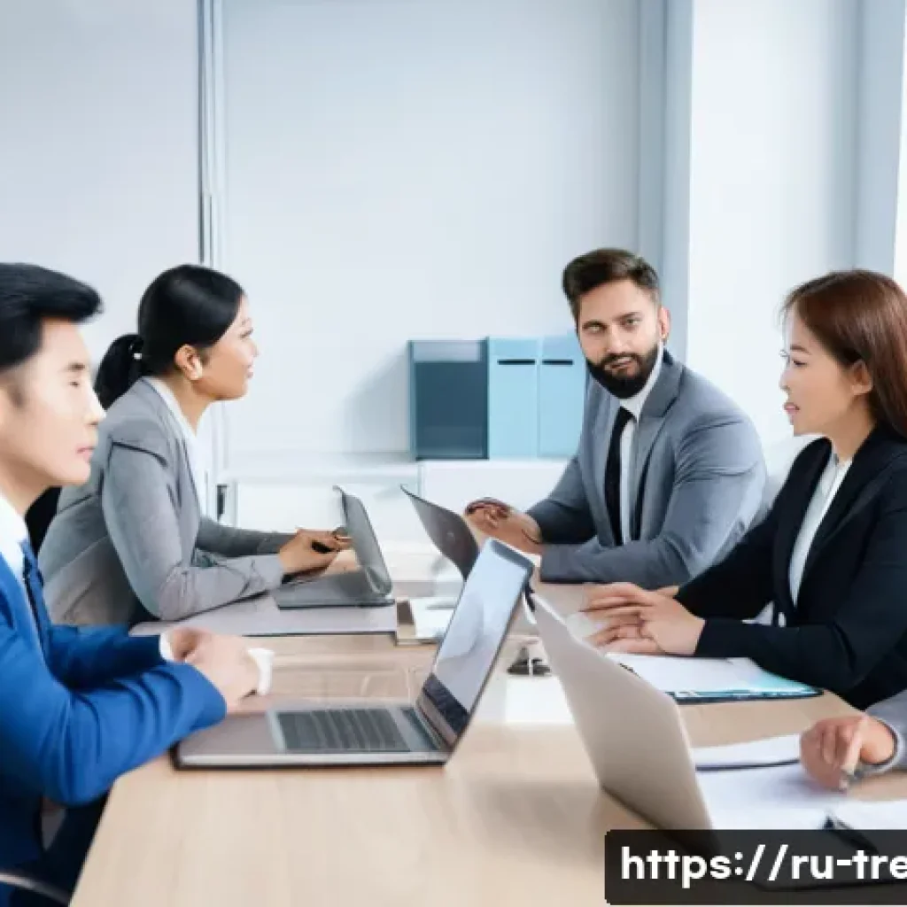 무역영어와 해외 무역 정책 이해 - A professional international business negotiation scene set in a modern office with diverse particip...