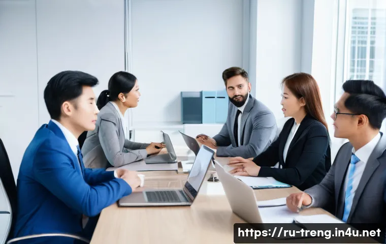 무역영어와 해외 무역 정책 이해 - A professional international business negotiation scene set in a modern office with diverse particip...