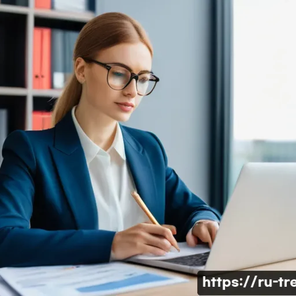 무역영어 시험 준비와 학습 전략의 중요성 - A professional businesswoman sitting at a modern office desk, writing a formal commercial letter on ...