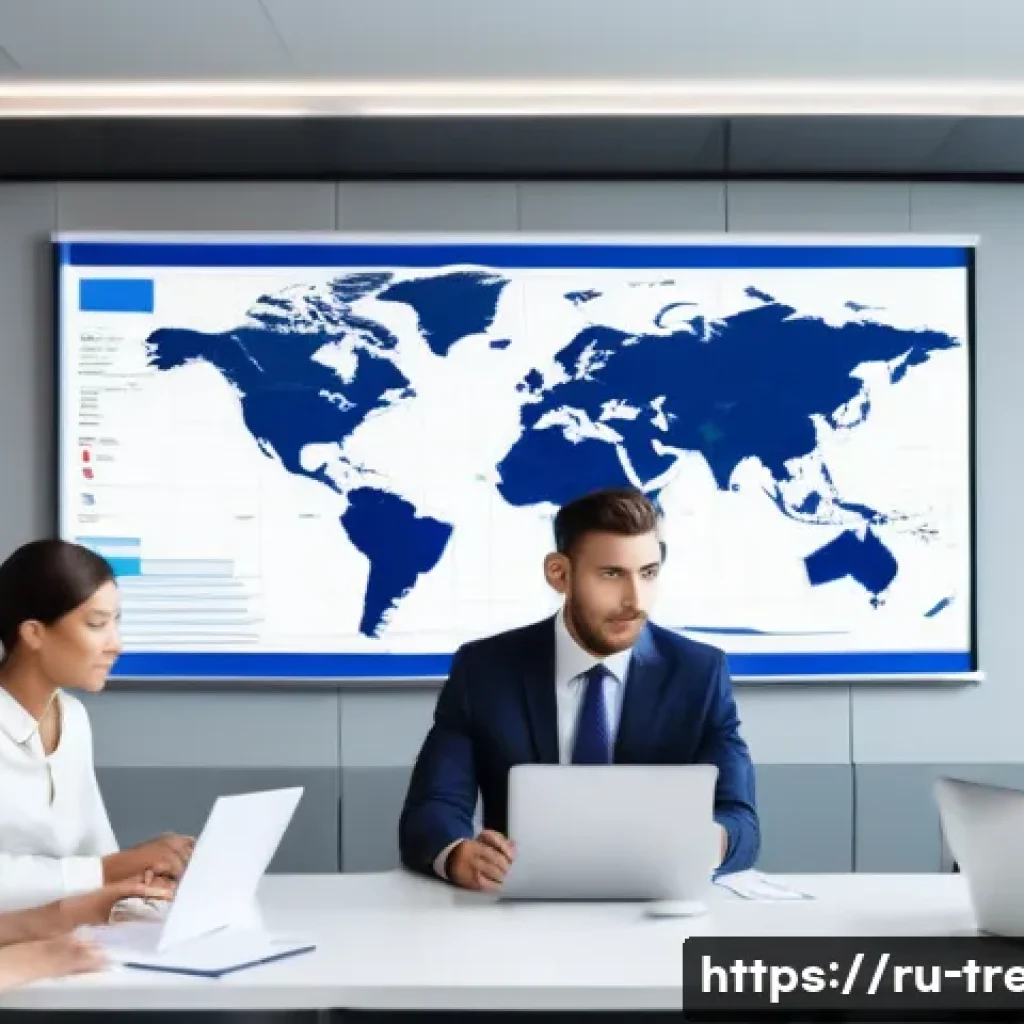 무역영어 시험 대비 사례 연구와 적용 - A modern international trade office scene showing a diverse group of professionals engaged in a busi...