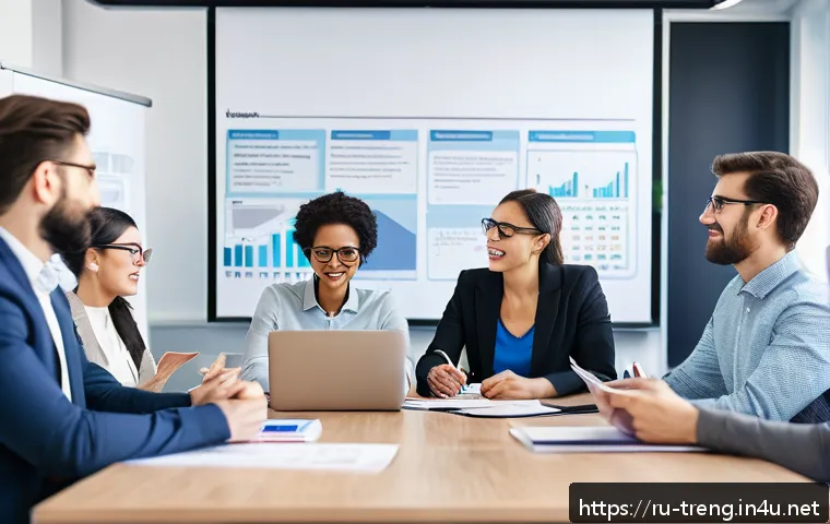 무역영어 실기시험 대비 자료 선택과 활용 - A modern business classroom setting focused on learning trade English, featuring a diverse group of ...