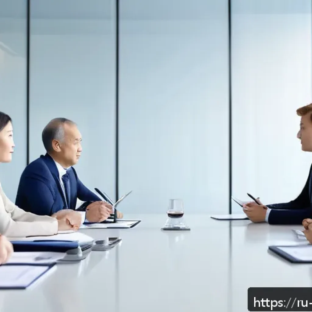 무역영어 자격증이 유리한 직무 - A modern international business meeting scene in a bright, spacious office with diverse professional...
