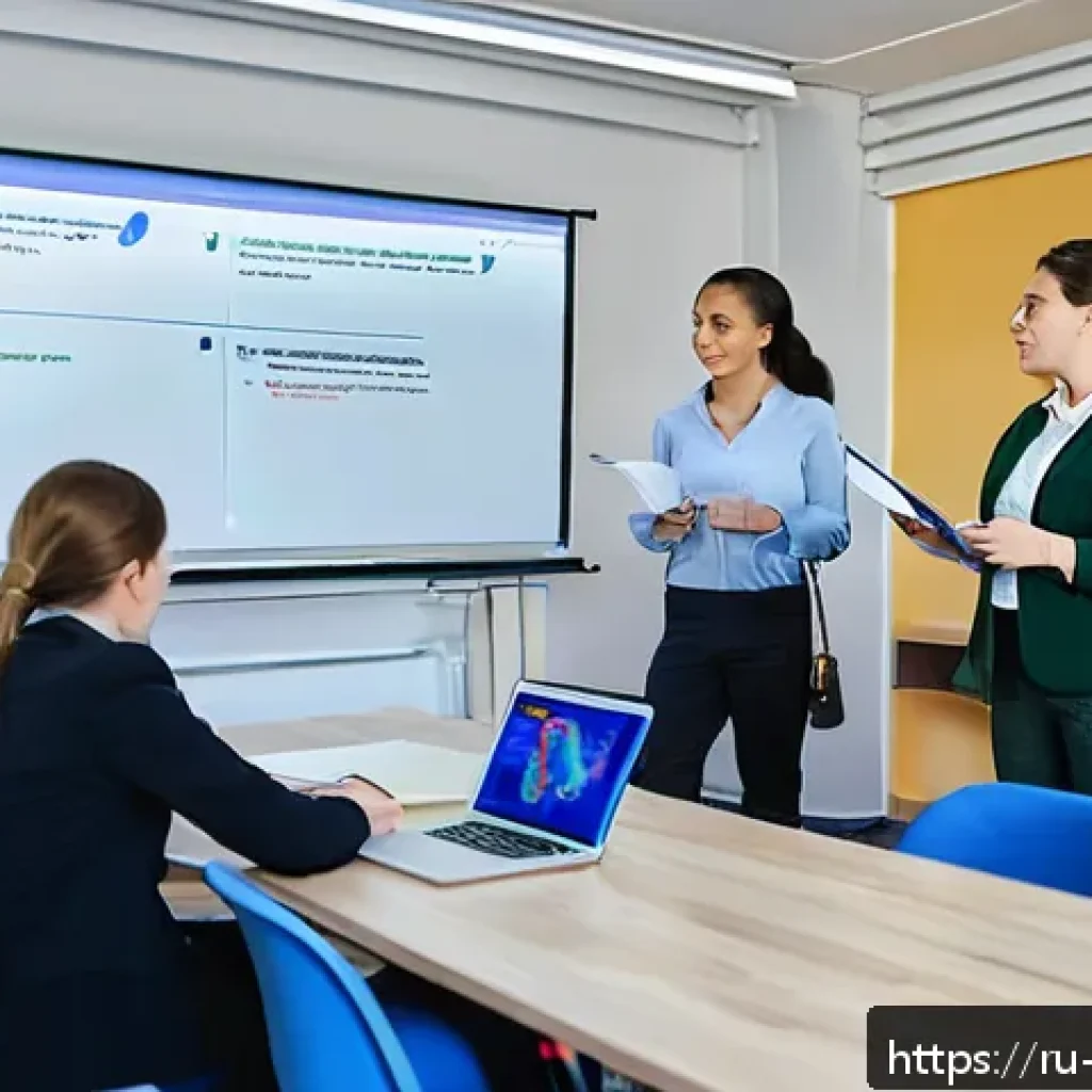 무역영어 시험 대비 사례 분석 워크숍 - A professional business classroom setting in Russia, with diverse adult students attentively studyin...