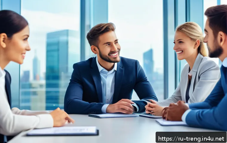 무역영어 자격증과 글로벌 직무의 연계성 - A professional international business negotiation scene featuring a diverse group of businesspeople ...