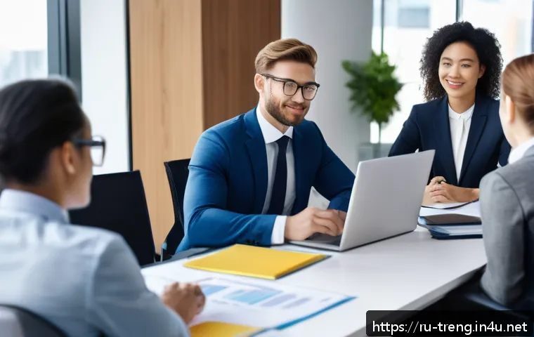 무역영어 자격증의 직무 활용성과 실무 사례 - A professional international business meeting scene in a modern office, featuring diverse commercial...