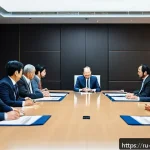 무역영어와 협상 기술 향상 - A professional international business negotiation scene set in a modern conference room in Moscow, f...