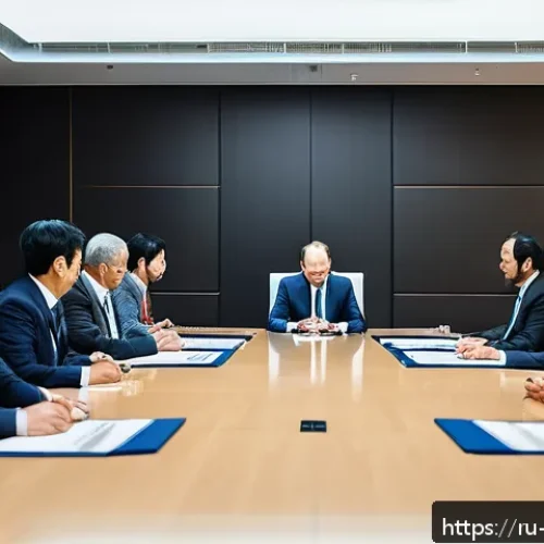 무역영어와 협상 기술 향상 - A professional international business negotiation scene set in a modern conference room in Moscow, f...