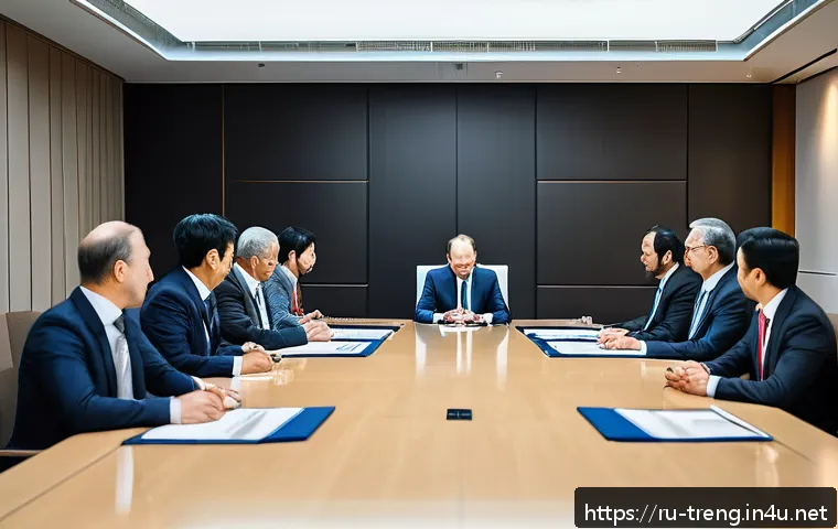 무역영어와 협상 기술 향상 - A professional international business negotiation scene set in a modern conference room in Moscow, f...