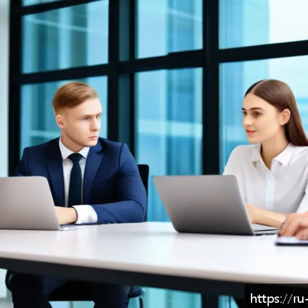 무역영어 실기시험 대비 학습법과 활용 사례 연구 - A modern office scene featuring a diverse group of young Russian business professionals in formal at...