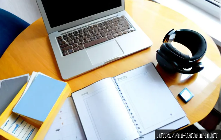 Home 17 무역영어 시험 준비 중 효율적인 시간 활용법 - Photorealistic overhead view of a Russian university student efficiently preparing for an internatio...