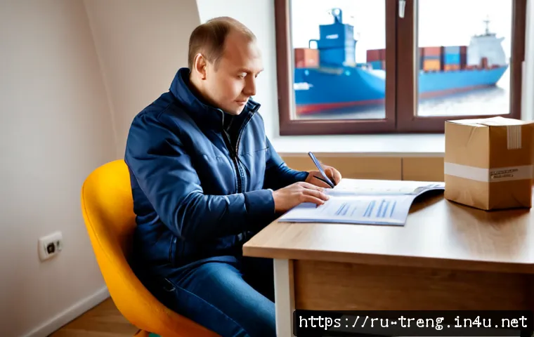 Home 17 무역영어 자격증으로 창업한 사례 - Photorealistic Russian entrepreneur in a smart casual jacket working at a tidy home office desk, rev...