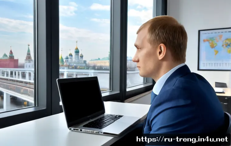 Home 17 무역영어 자격증으로 향상된 직무 활용 사례 - Photorealistic Russian import-export specialist in a modern Moscow office, confidently leading a vid...