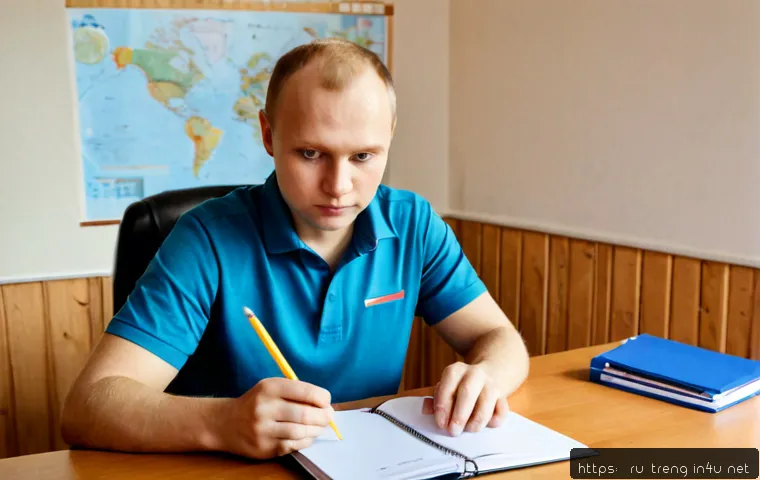 Home 17 무역영어 학습의 효율성을 높이는 비법 - Photorealistic study scene of a Russian-speaking adult learner improving international trade English...